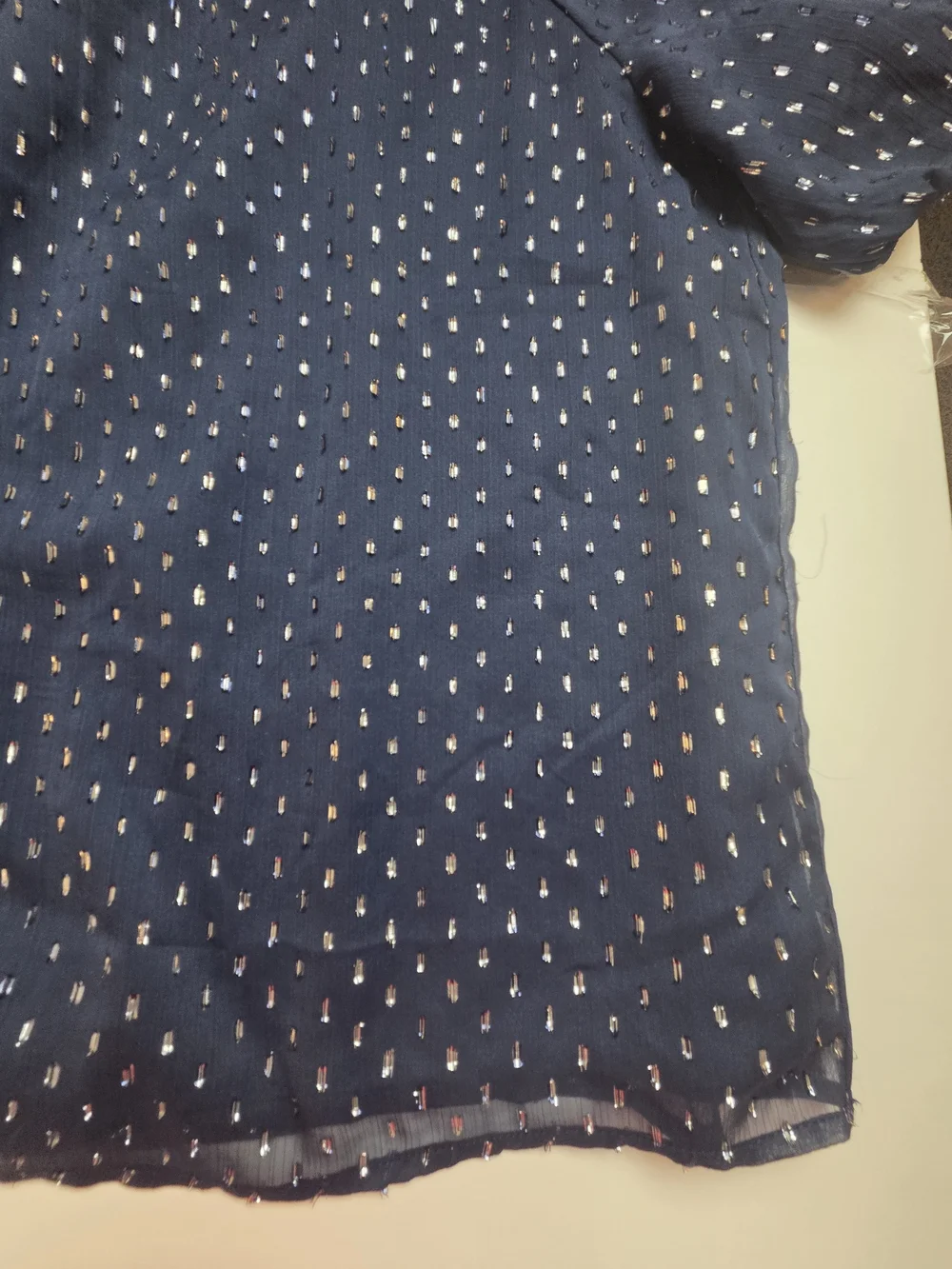 LOFT Navy Smocked-Neck Dot Top
